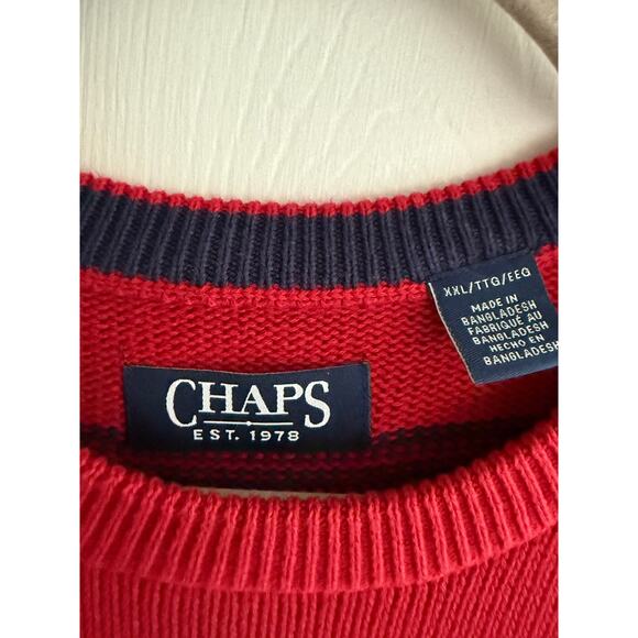 Chaps Men’s Red Navy Striped Cotton Sweater Preppy size XXL - Picture 4 of 6